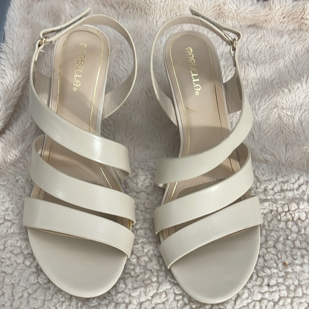 Marbella Cream Strappy Sandals Size 8.5 with Velcro Closure 3 Inch Heel